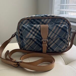 Burberry Navy and Tan Plaid Crossbody Bag